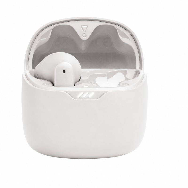 Bezdrôtové slúchadlá JBL Tune Flex TWS s potlačením hluku, nabíjacím puzdrom, biele – neúplné — USB-C kábel nie je súčasťou balenia (stav: pozri 2. obrázok)
