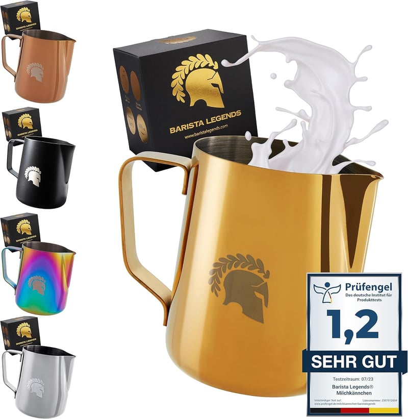 Barista Legends Rozsdamentes Acél Tejkiöntő 350ml Különleges Latte Art Kiöntőcsőrrel - Arany Színű Barista Kancsó Kávérajzoláshoz