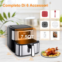 Roaprobe 7,5L-es Légkeveréses Sütő 9 Programmal - 1800W Olajmentes Fritőz Receptekkel 3