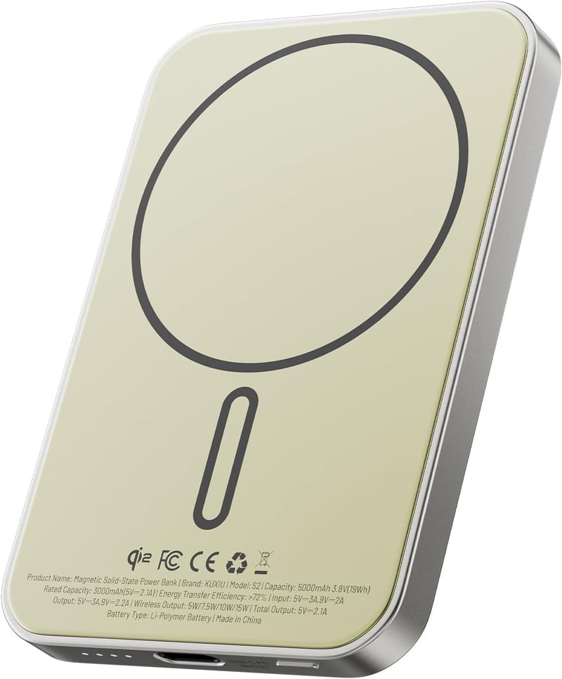 KU XIU Szilárdtest Powerbank Magsafe-hez - Qi2 15W Mágneses Külső Akkumulátor iPhone 16/15/14/13/12 Sorozathoz, 5000mAh Vezeték Nélküli
