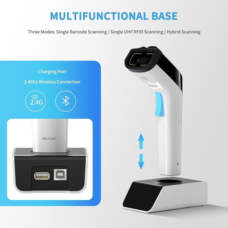 NETUM vezeték nélküli hibrid RFID és vonalkódolvasó, Bluetooth-os UHF és 2D szkennelés