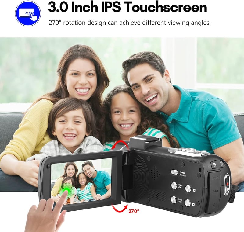 Camnoon 4K Akciókamera 56MP IPS Érintőképernyővel - WiFi, Arcfelismerés, Éjjellátó, Stabilizátor, 2 Akkumulátor és Távirányító