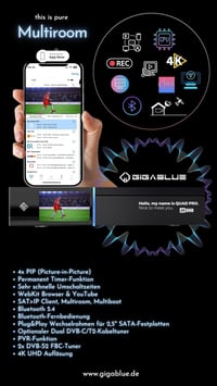 GigaBlue UHD Quad 4K Pro PVR vevőkészülék HBB TV-vel, Bluetooth 5.4, 2x FBC DVB-S2 tunerrel, Gigabit LAN, 2TB HDD-vel 10