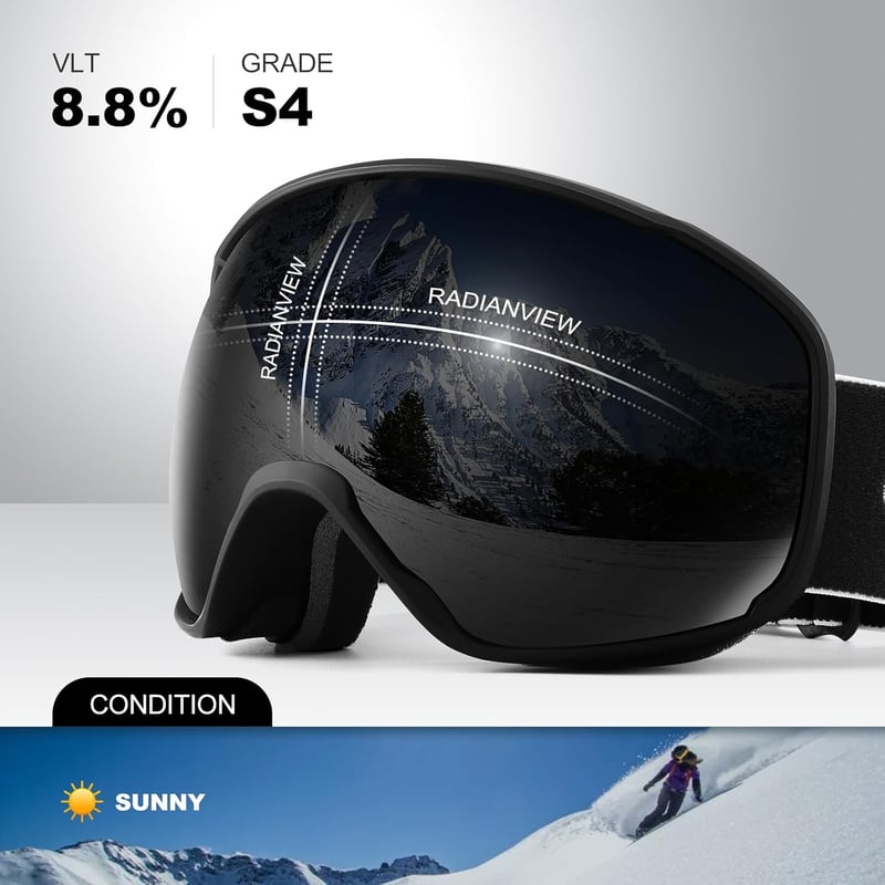 Odoland Fekete gömb alakú sí és snowboard védőszemüveg UV védelem páramentes lencse sisakhoz tükrös felnőtt