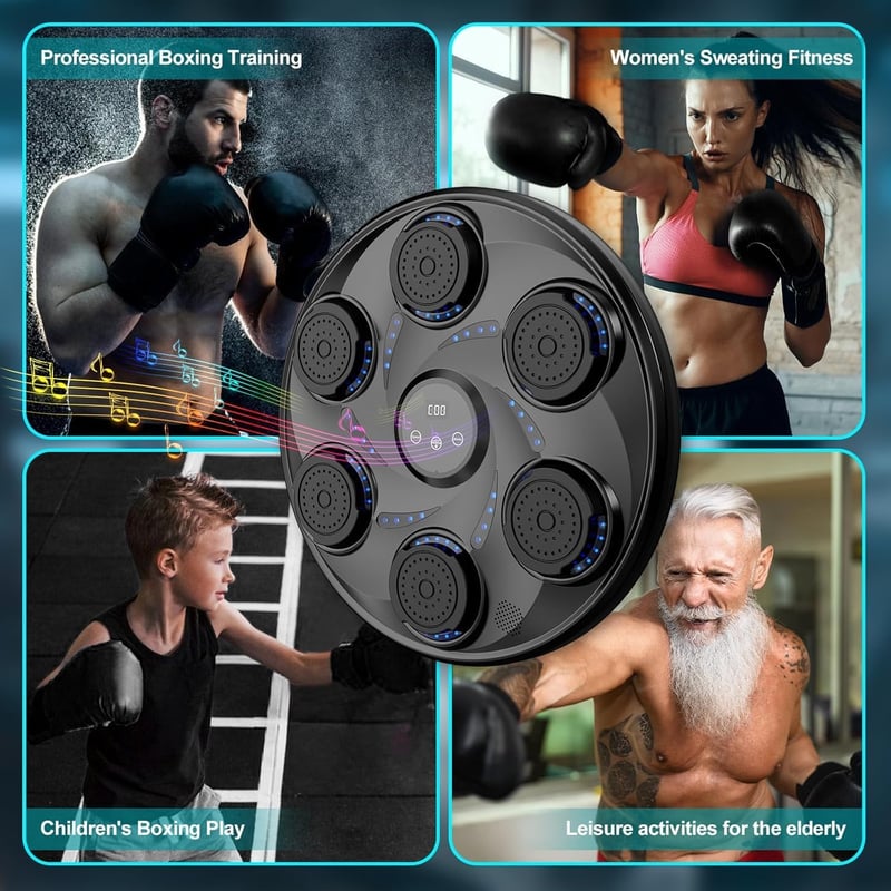 LeuKoles Bluetooth Boxgép LED Világítással - Fali Elektronikus Edzőgép 9 Sebességi Móddal, Boxkesztyűkkel és Számláló Funkcióval