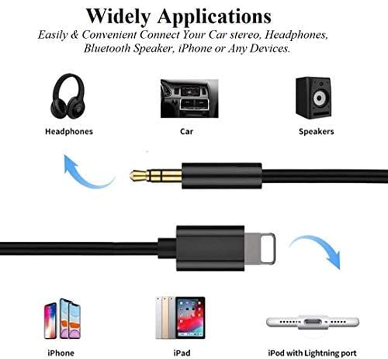 esbeecables MFi Tanúsított Lightning - 3.5 mm AUX Kábel iPhone 14/13/12/11/XS/XR/X/8/7/6 Készülékekhez - Autó, Otthoni Hifi Rendszer Csatlak