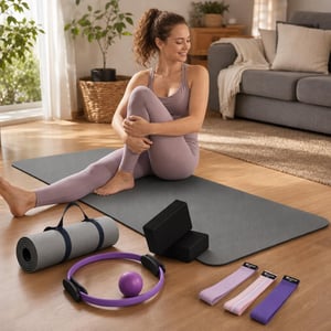 Pilates štartovací balíček: 8mm podložka + 2x joga blok + pilates kruh + mini lopta + guma