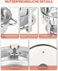 Wilprep 5,5 L Rozsdamentes Acél Ételmelegítő Szett 2 db - Kerek Chafing Dish Üvegfedővel, Ételtároló Edény Éttermeknek, Büféknek, Rendezvény 5