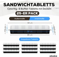 ebake Újrahasználható Tálaló Tálca Fedéllel (25 db, 33x23x5 cm) - Fekete Alj/Átlátszó Fedél - Ételtároló Doboz Partikra - Címkékkel 2