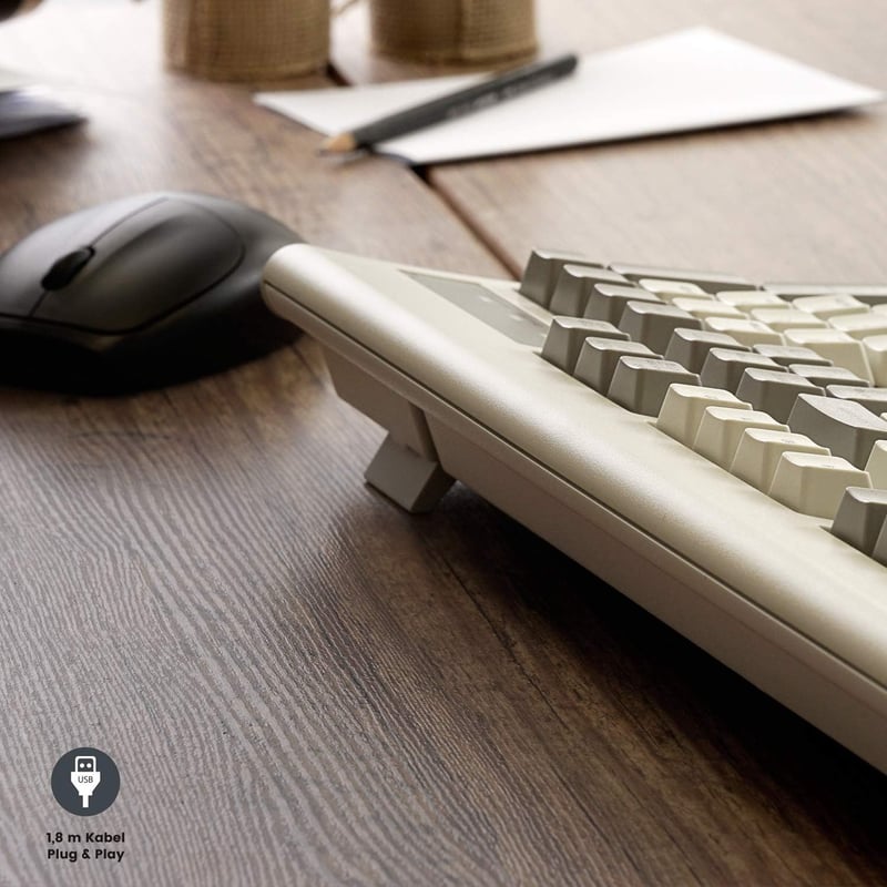Perixx PERIBOARD-106M Retro USB Billentyűzet - Ergonomikus, Teljes Méretű, Szürke-Fehér