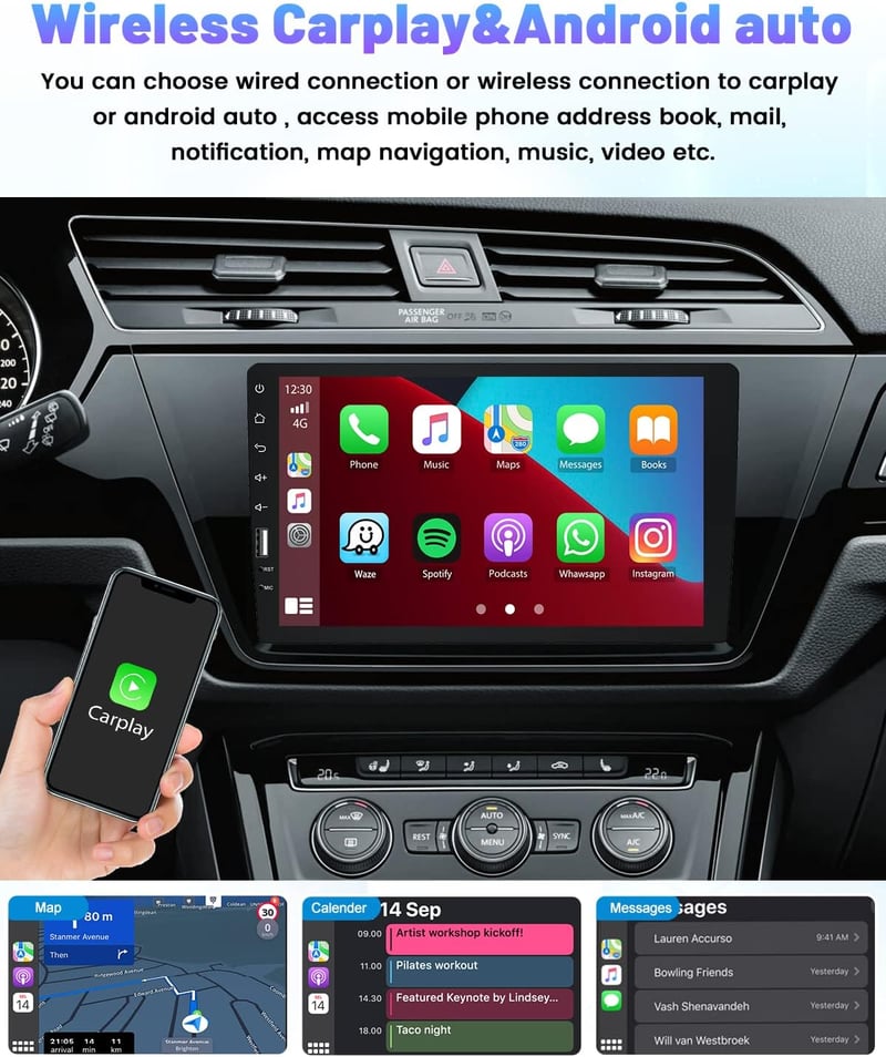 Hikity 1 DIN Android 11 Autórádió 9" Érintőképernyővel - Vezeték Nélküli CarPlay, Bluetooth, WiFi, GPS Navigáció, Tolatókamera, 2GB RAM + 32