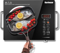 Karinear Hordozható Kerámia Főzőlap Fogantyúval - 2000W Elektromos Egyzónás Tűzhely, Időzítővel, Gyerekzárral, 650°C, Üvegkerámia Felület 1
