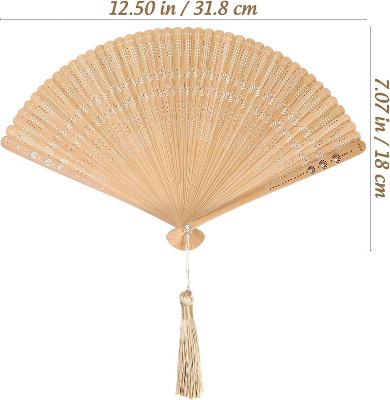 VOSAREA Bamboo Kézi Legyező - Vintage Japán-Kínai Stílusú Bambusz Legyező Esküvőre, Táncra, Partikra, Bojtos Díszítéssel, 18 cm