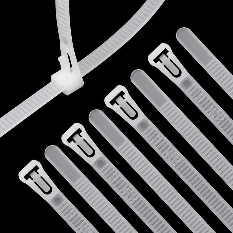 XINGO 100db Újrahasználható Kábelkötegelő - Fehér, 300mm x 7,6mm, UV- és Hőálló Nylon Kábelrendező, Környezetbarát Kötegelőpánt