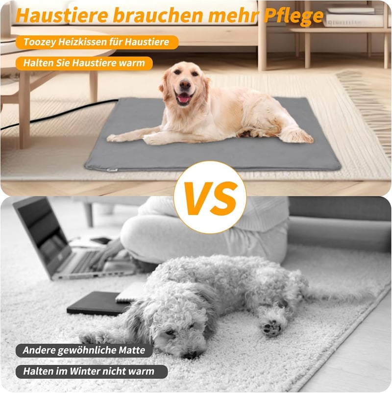 Toozey időzíthető fűthető fekhely macskáknak és kutyáknak, 60x45cm, szürke