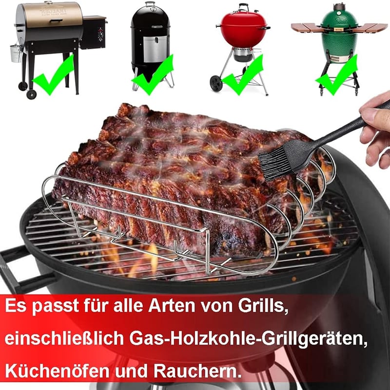 LyximGss Rozsdamentes Acél Oldalas Tartó - 5 Bordához Tervezett Grillező Kiegészítő Gáz és Faszenes Grillhez - Mosogatógépben Mosható, 33x29
