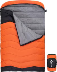 QEZER XXL Dupla Pehelytollú Hálózsák - 225x145cm, 3 Évszakos, Vízlepergető, Könnyű Túrazsák Kempingezéshez, Túrázáshoz, Sárga 1