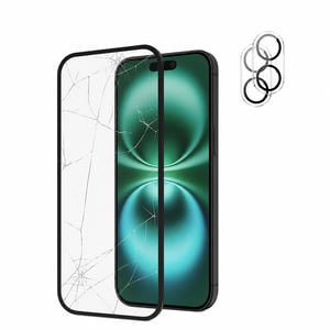 Protector de ecran din sticlă securizată NEW'C pentru iPhone 16 6,1" 2 buc + cameră — defect, funcționează parțial: 2 bucăți de sticlă securizată sunt sparte (stare: vezi a 2-a poză)
