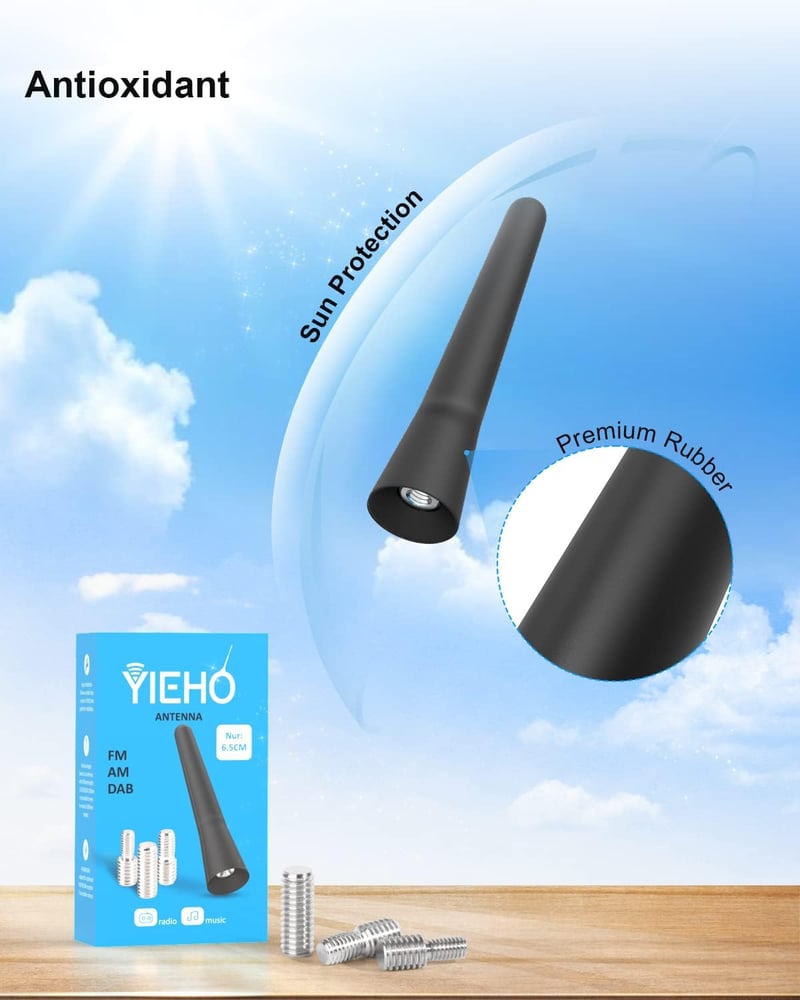 YIEHO Univerzális Rövid Autóantenna - 6,5 cm Mini Tetőantenna Kiváló FM/DAB Vétel, 3 Adapterrel, Minden Autótípushoz Kompatibilis