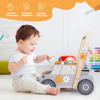 BootyBay Fa Járássegítő Szerszámos Asztallal - Montessori Fejlesztő Játék 1-3 Éves Gyerekeknek, Gumírozott Kerekekkel, 25 kg Teherbírással 2