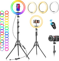 FGRYB 10" RGB LED Gyűrűfény Állvánnyal és Telefontartóval - Szelfi Lámpa 1