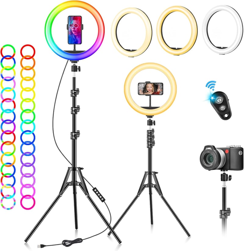 FGRYB 10" RGB LED Gyűrűfény Állvánnyal és Telefontartóval - Szelfi Lámpa
