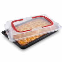 Plech na pečenie Dr. Oetker Bake & Go s priehľadným vekom, 42x29x4 — chybný, čiastočne funkčný: jedna z úchytiek je zlomená (stav: pozri 2. obrázok) 1