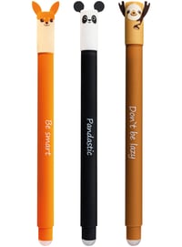 Sada zmizíkovateľných gélových pier Eberhard Faber Animal Erase It (panda, líška, leňochod) – modrá, 0,7 mm 1