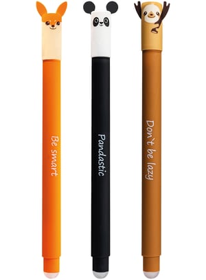 Sada zmizíkovateľných gélových pier Eberhard Faber Animal Erase It (panda, líška, leňochod) – modrá, 0,7 mm