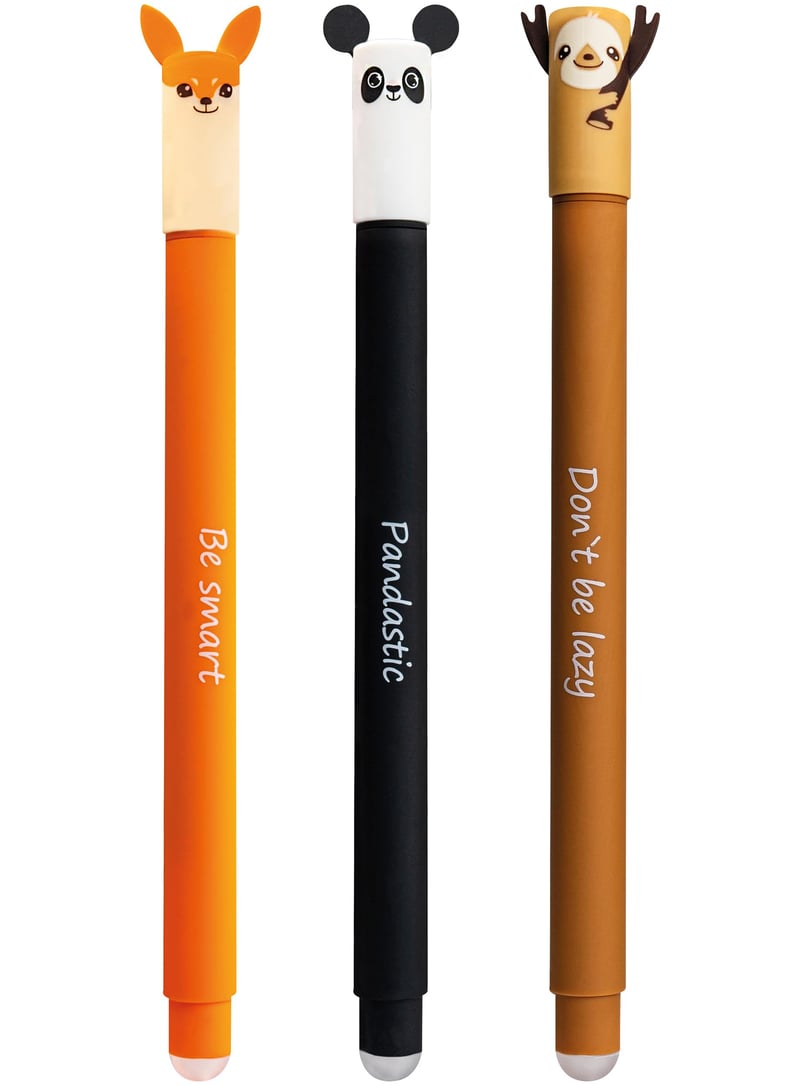 Sada zmizíkovateľných gélových pier Eberhard Faber Animal Erase It (panda, líška, leňochod) – modrá, 0,7 mm