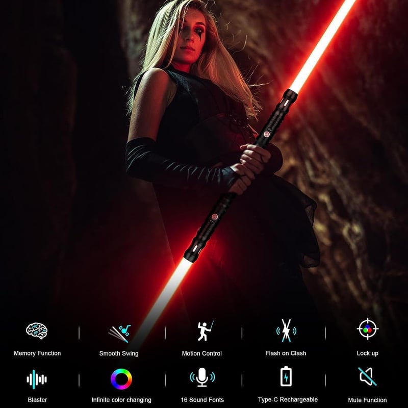 Duel Lightsabers Fénykard Felnőtteknek - Fém Markolatú, 44 Hüvelykes, Mozgásérzékelős, 16 Hangeffekttel, Nehéz Párbajokra, Fekete