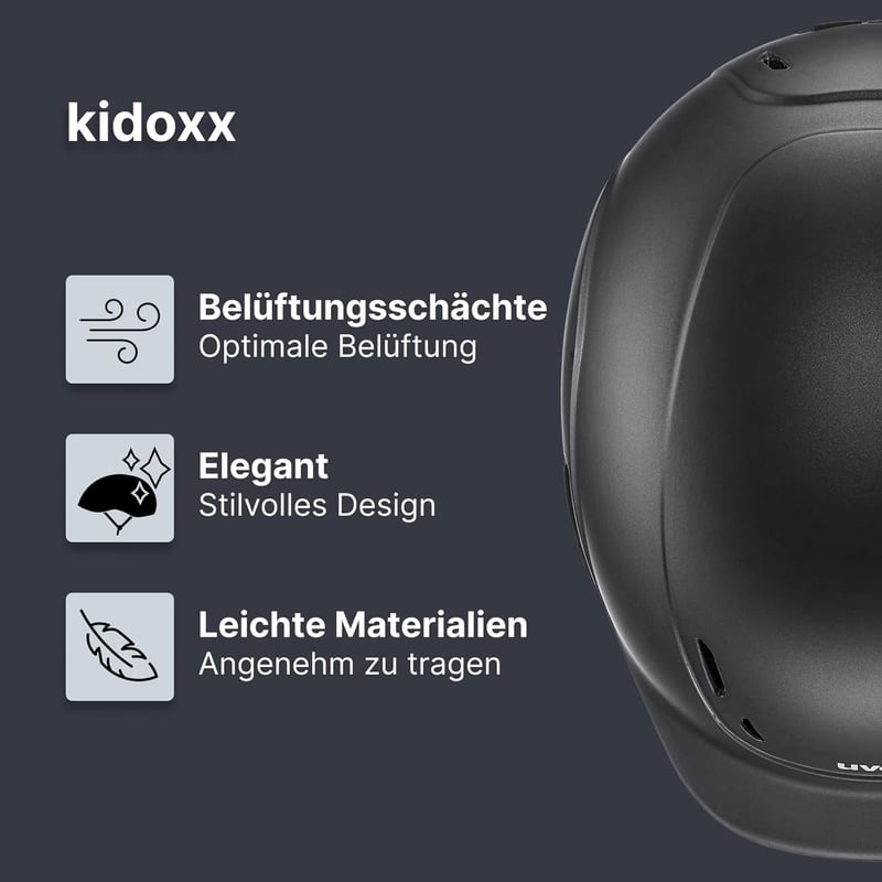 Uvex Kidoxx Könnyű Gyermek Lovaglósisak - Állítható Méret 49-54 cm 3XS-XS - Optimális Szellőzés - Matt Fekete - Black mat.