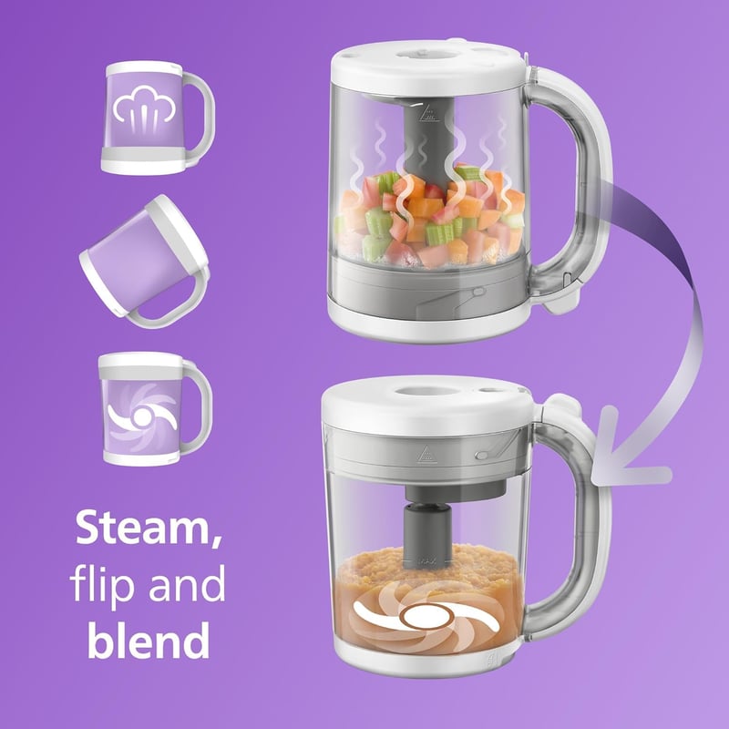 Philips Avent 4 az 1-ben Bébiétel Készítő SCF883/01 - Multifunkciós Konyhai Eszköz Babáknak, Fehér, 1 kg