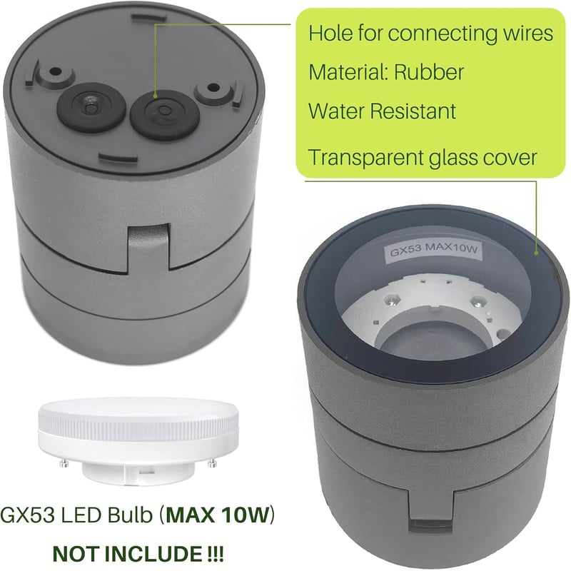 Spot de suprafață EBION GX53 antracit, rotativ la 90°, rezistent la apă IP54