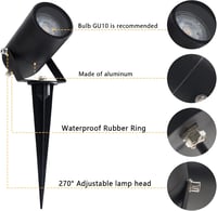 EBION Kerti Reflektorok Alumínium Házban, IP65 Vízálló Kültéri Spotlámpa GU10 Foglalattal, 35W 240V Terasz Fák Megvilágítása, 2 db 2