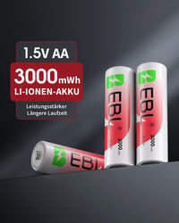 EBL AA tölthető lítium elemek töltővel 8 db 1.5V 3000 mWh 1600 ciklus Li-ion és NiMH kompatibilis akkukhoz 5