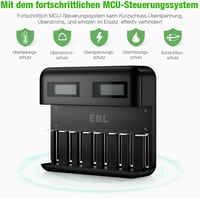 EBL AA/AAA/C/D NiMH akkumulátortöltő USB-C bemenettel, LCD kijelzővel 6