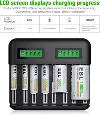 EBL AA/AAA/C/D NiMH akkumulátortöltő USB-C bemenettel, LCD kijelzővel 2