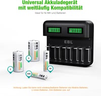 EBL AA/AAA/C/D NiMH akkumulátortöltő USB-C bemenettel, LCD kijelzővel 3