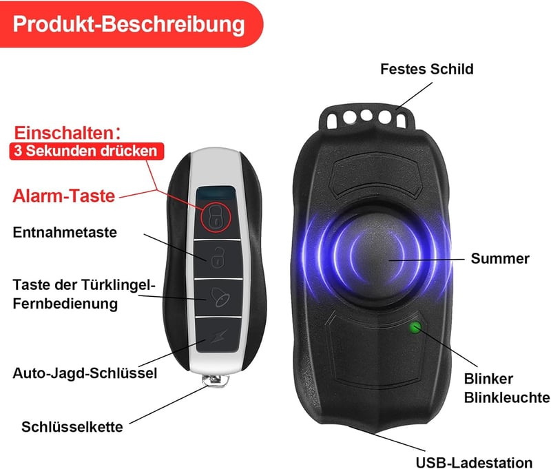 EBUYFIRE Kerékpár Riasztó Távirányítóval 120dB USB Töltős Vízálló