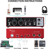 EBXYA USB Audio Interface 24-bit/192kHz Hangkártya PC Mac Telefonhoz MIC XLR Line Bemenetekkel Felvételhez Streaming Podcast 2
