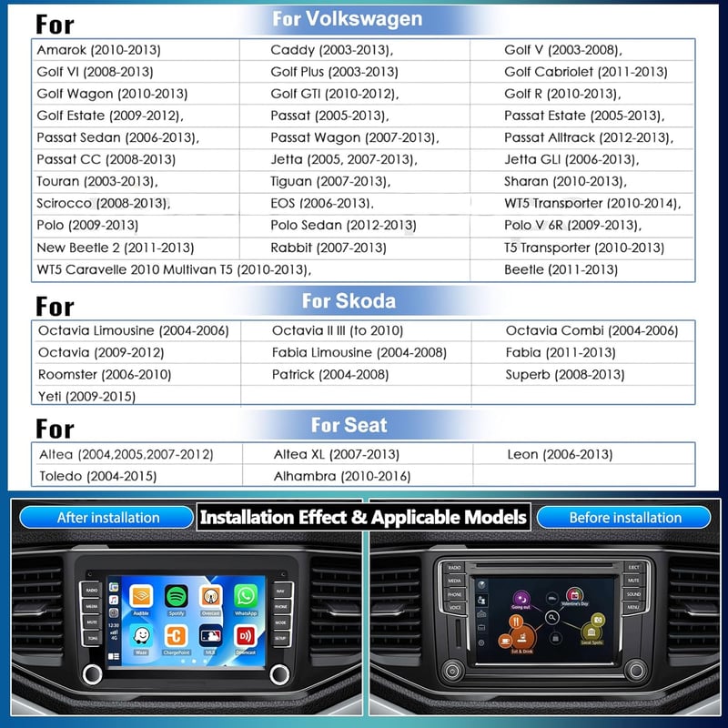 VW Golf, Polo, Passat Android 13 autórádió 7" érintőképernyővel, CarPlay, GPS, kamerával
