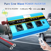Tiszta szinuszos 3000W/6000W inverter, 12V-230V, 3 EU aljzat, 4 USB, LCD 7