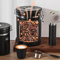 ZONJIE Légmentesen Záródó Kávétároló - 2,8L Rozsdamentes Acél Kávébab Tartály CO2 Szeleppel, 1kg Kapacitás, Mérőkanállal és Dátumjelzővel 4