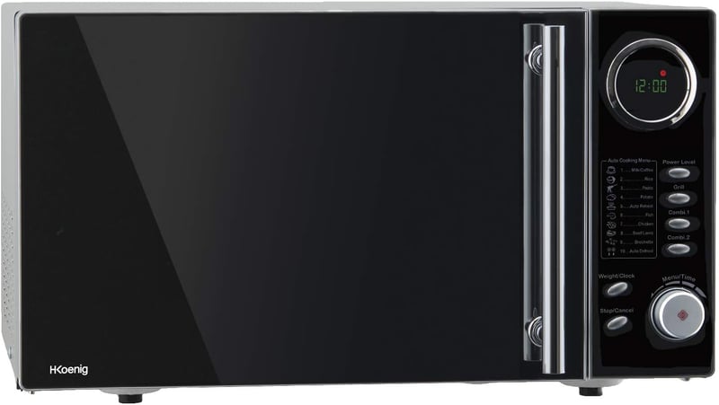 H.Koenig VIO9 Mikrohullámú Sütő Grillezővel, 900W, 25L, 10 Automata Program, LCD Kijelző, Fekete