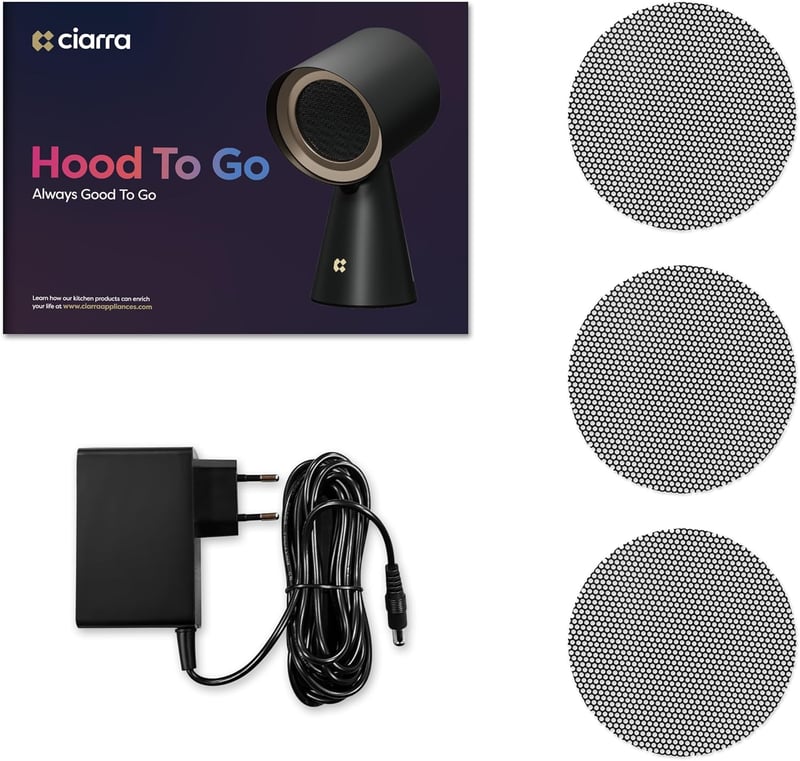 CIARRA CBPHB01 Hordozható Mini Páraelszívó - 2 Sebességes Asztali Légtisztító LED Világítással, Kempinghez, Lakóautóhoz, Grillezéshez