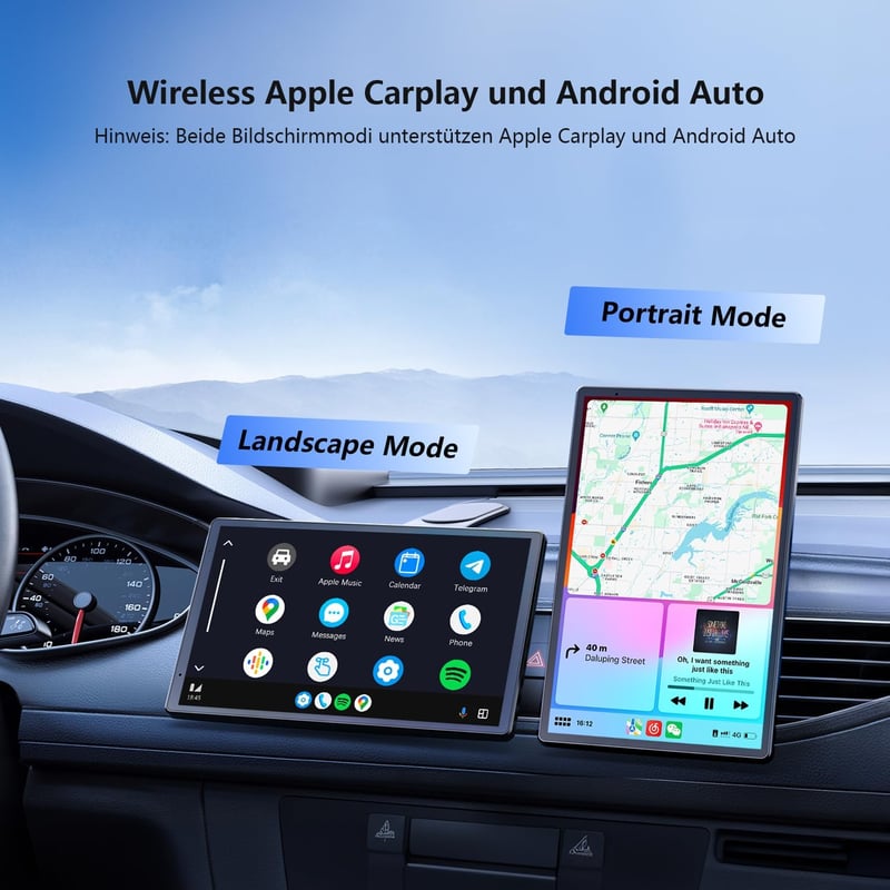 Krunia 8" Hordozható Autós Kijelző Apple CarPlay & Android Auto Támogatással, 1440x900 HD Felbontás, Mágneses Rögzítés, Tolatókamera, GPS Na