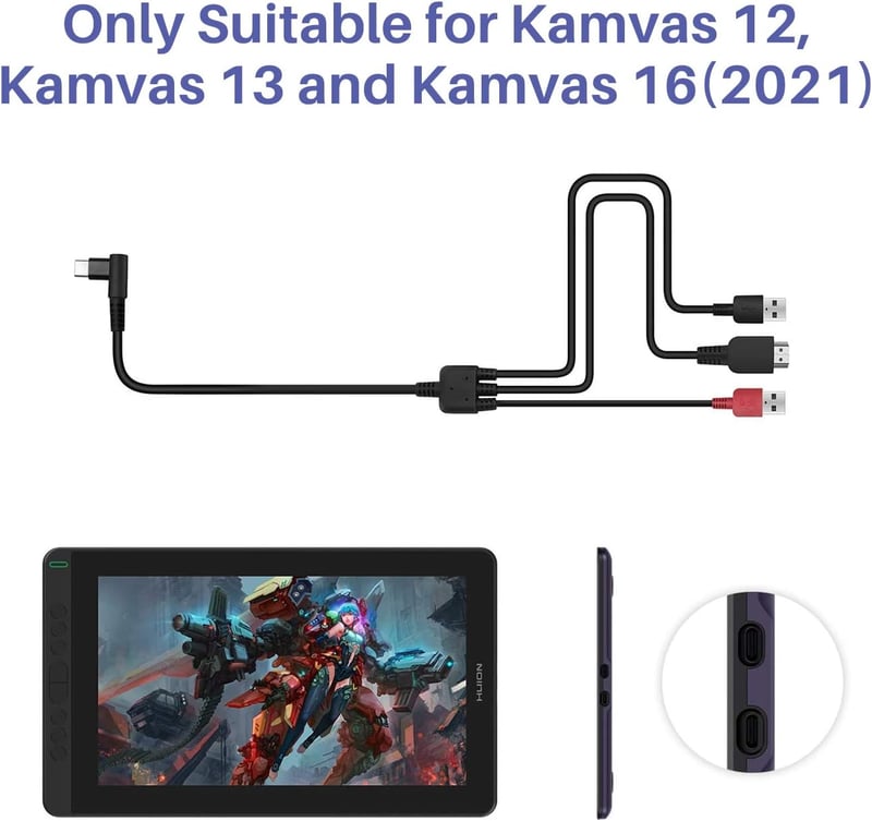 HUION 3 az 1-ben kábel Kamvas 12/13/16 grafikus tabletekhez