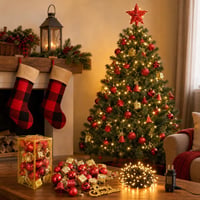 Božićni set za bor: 32 kuglice + LED lampice + crvena zvijezda + 2 božićne čarape 1
