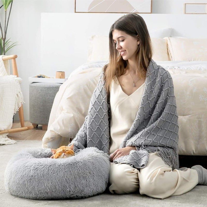 Bedsure Kerek Szürke Puha Macskaágy és Kutyafekhely 60 cm
